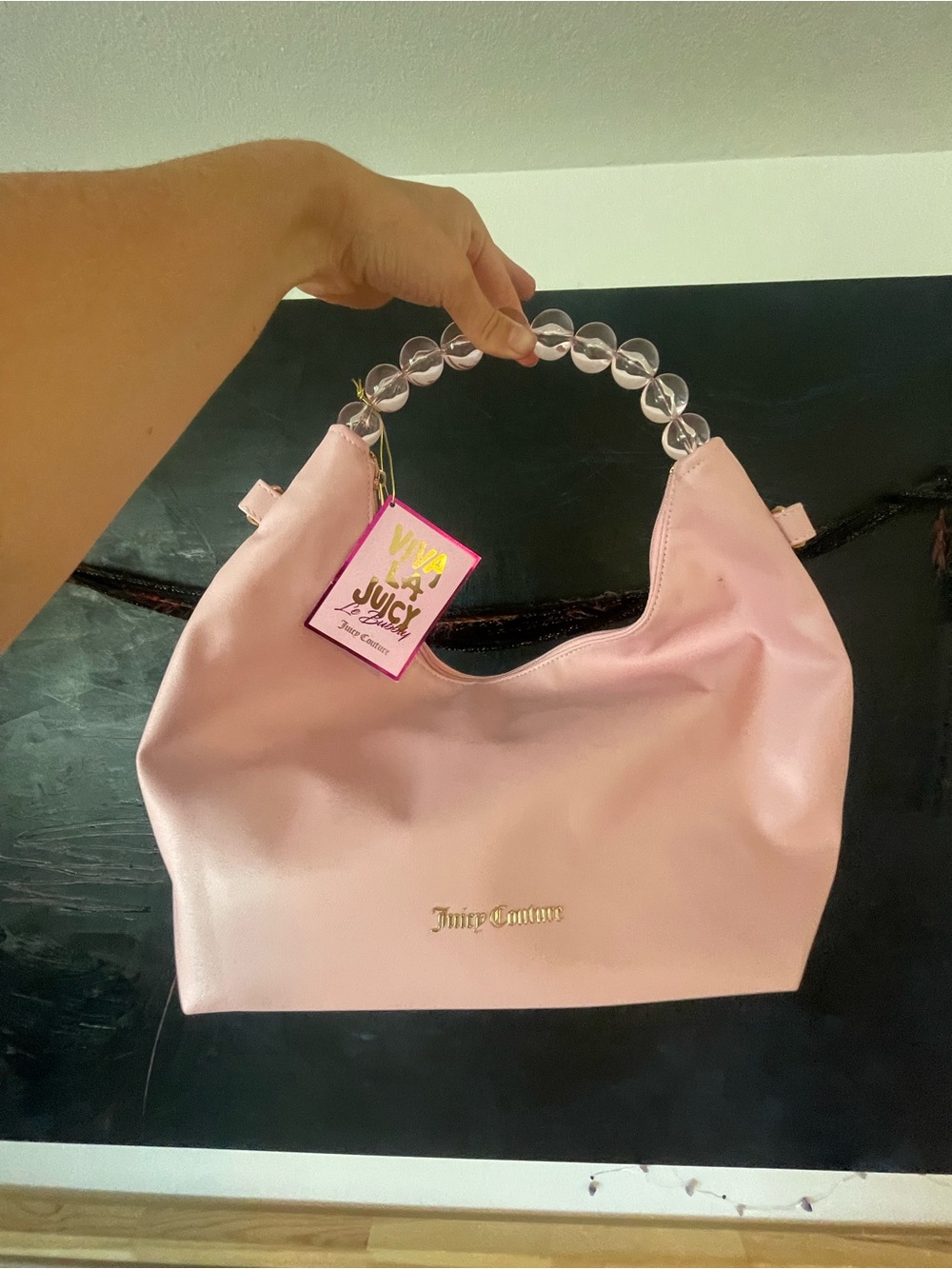 Juicy Couture Pale Pink Shoulder Bag with Clear Beaded Handle